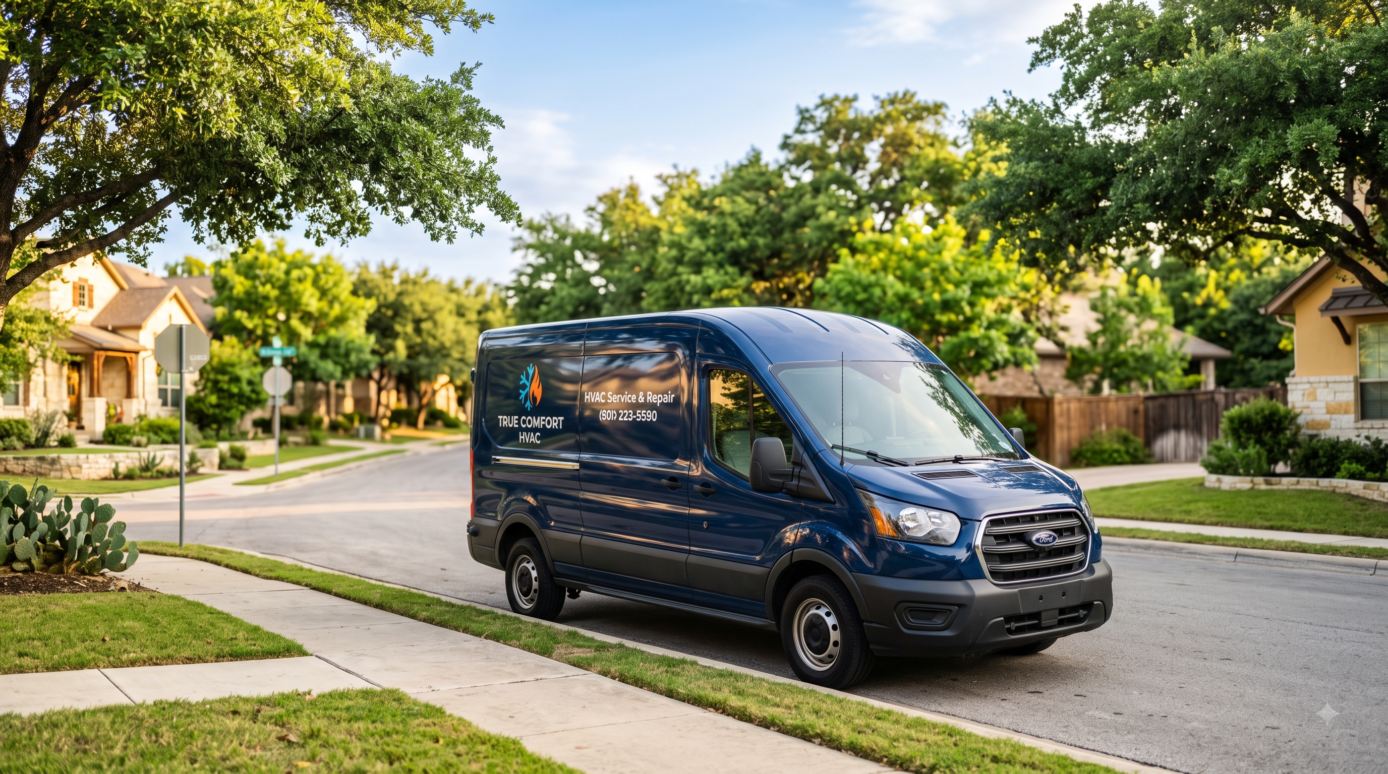NorthPeak service van fleet in Austin Texas residential neighborhood