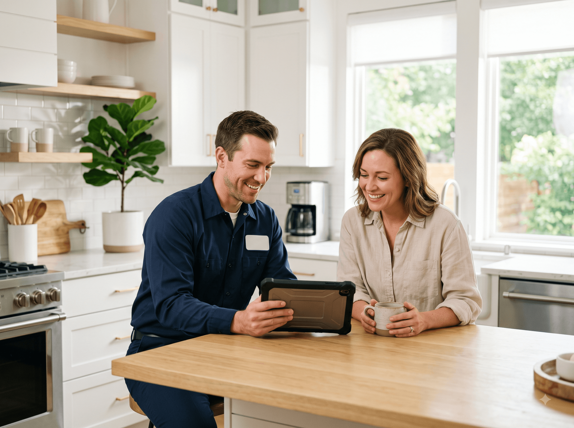 NorthPeak technician showing digital pricing on tablet to Austin homeowner